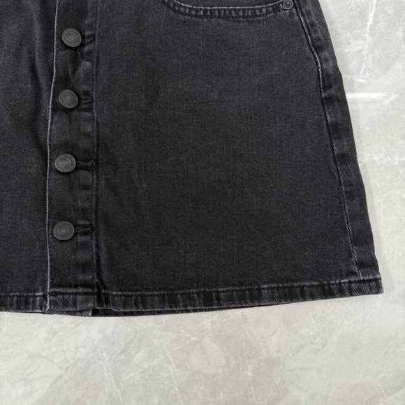 Women’s American Eagle Super Hi Rise A-Line Button Up Black Denim Skirt Size 8 - Picture 5 of 15